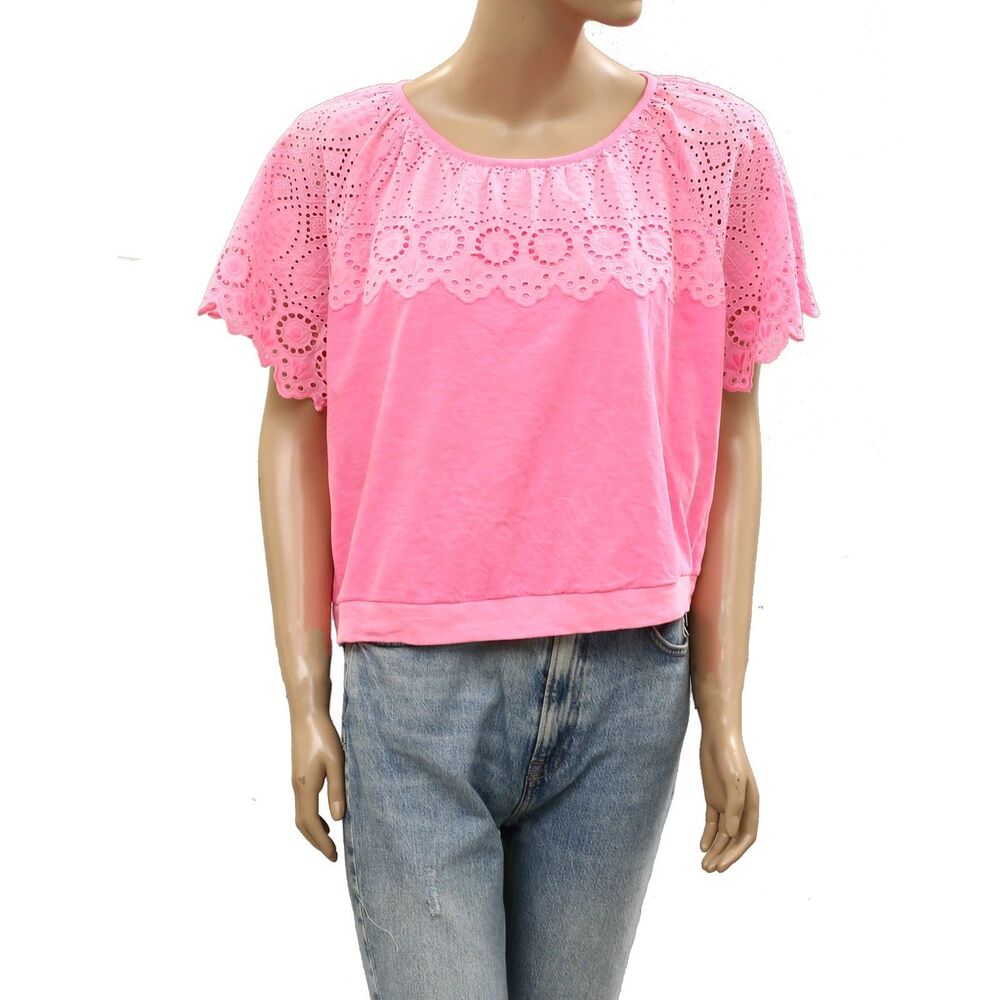 Lilly Pulitzer Taylinn Blouse Top Eyelet Embroidered Resort Cotton Pink L 287608